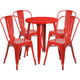 Red |#| 24inch Round Red Metal Indoor-Outdoor Table Set with 4 Cafe Chairs