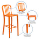 Orange |#| 30inch High Orange Metal Indoor-Outdoor Barstool with Vertical Slat Back