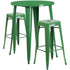 Commercial Grade 30" Round Metal Indoor-Outdoor Bar Table Set with 2 Square Seat Backless Stools