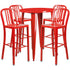 Commercial Grade 30" Round Metal Indoor-Outdoor Bar Table Set with 4 Vertical Slat Back Stools