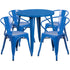 Commercial Grade 30" Round Metal Indoor-Outdoor Table Set with 4 Arm Chairs