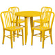 Yellow |#| 30inch Round Yellow Metal Indoor-Outdoor Table Set with 4 Vertical Slat Back Chairs