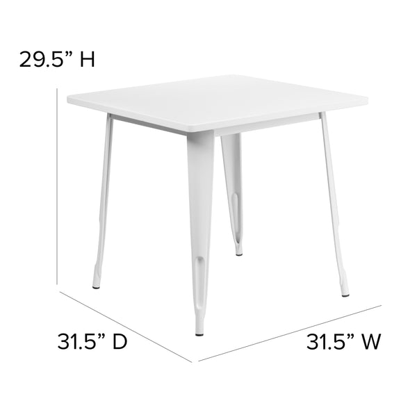 White |#| 31.5inch Square White Metal Indoor-Outdoor Table - Hospitality Furniture