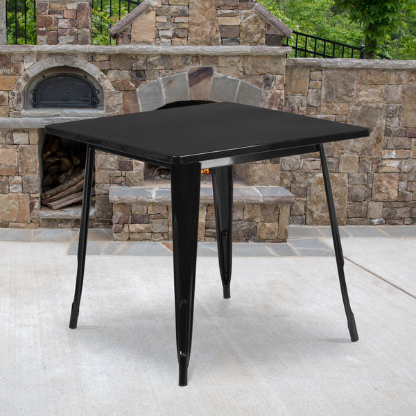 Black |#| 31.5inch Square Black Metal Indoor-Outdoor Table - Hospitality Furniture