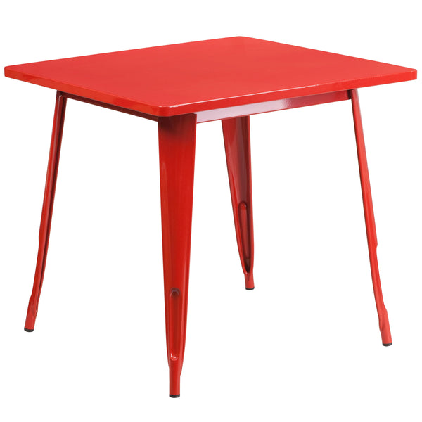 Red |#| 31.5inch Square Red Metal Indoor-Outdoor Table - Hospitality Furniture