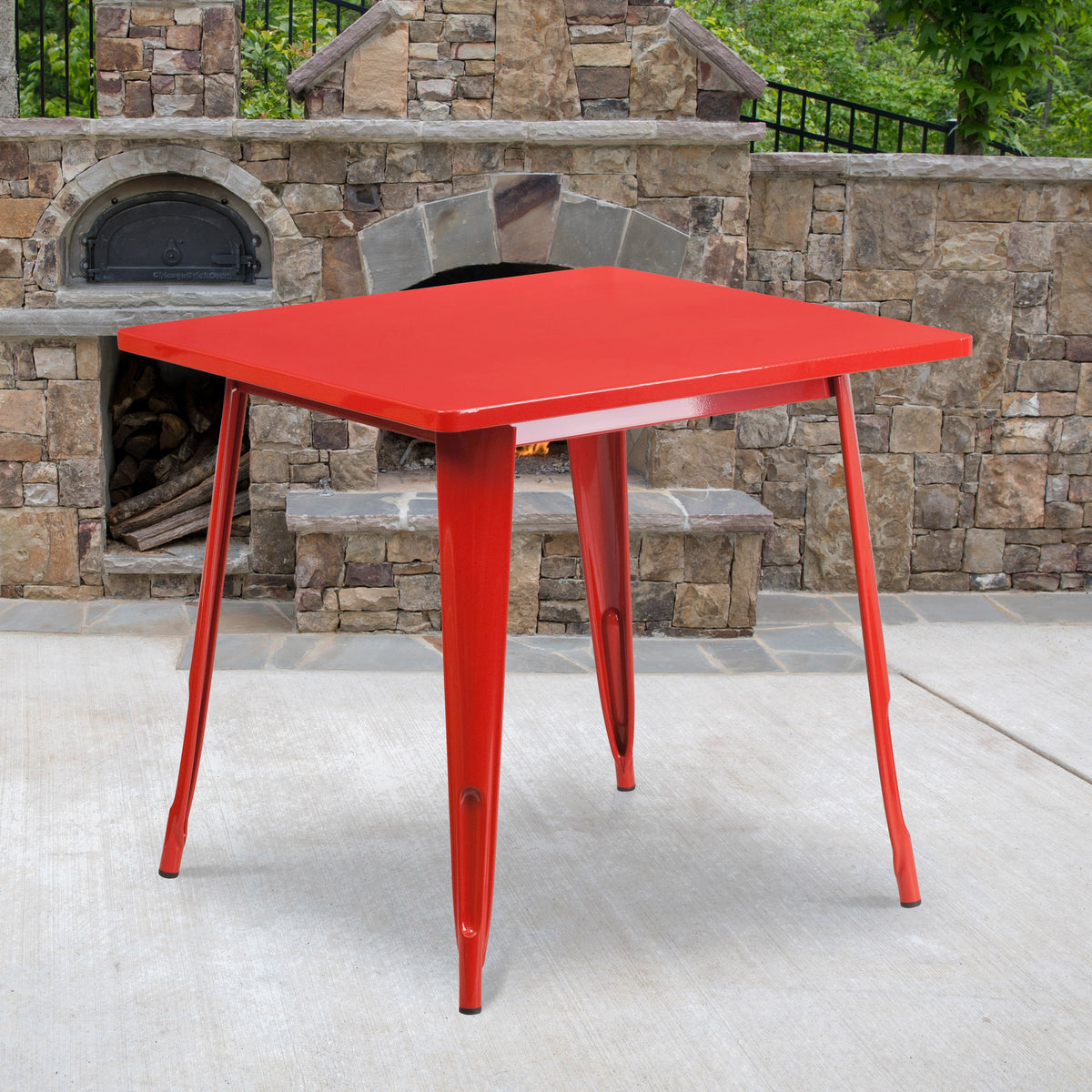 Red |#| 31.5inch Square Red Metal Indoor-Outdoor Table - Hospitality Furniture