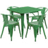 Commercial Grade 31.5" Square Metal Indoor-Outdoor Table Set with 4 Arm Chairs