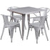 Commercial Grade 31.5" Square Metal Indoor-Outdoor Table Set with 4 Arm Chairs