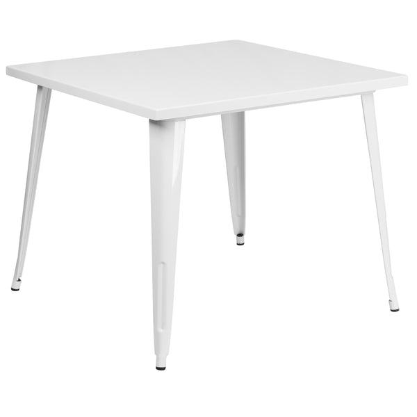 White |#| 35.5inch Square White Metal Indoor-Outdoor Table - Industrial Table