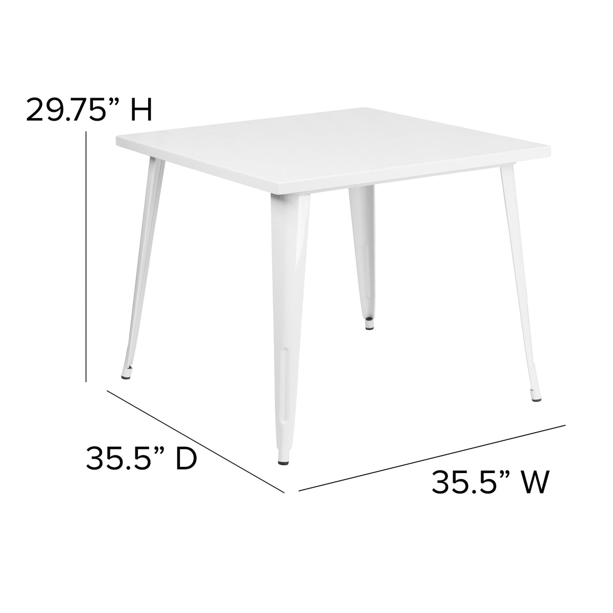 White |#| 35.5inch Square White Metal Indoor-Outdoor Table - Industrial Table