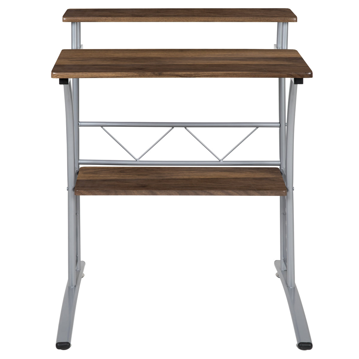 Rustic Walnut |#| Rustic Walnut Computer Desk with Top and Lower Storage Shelves