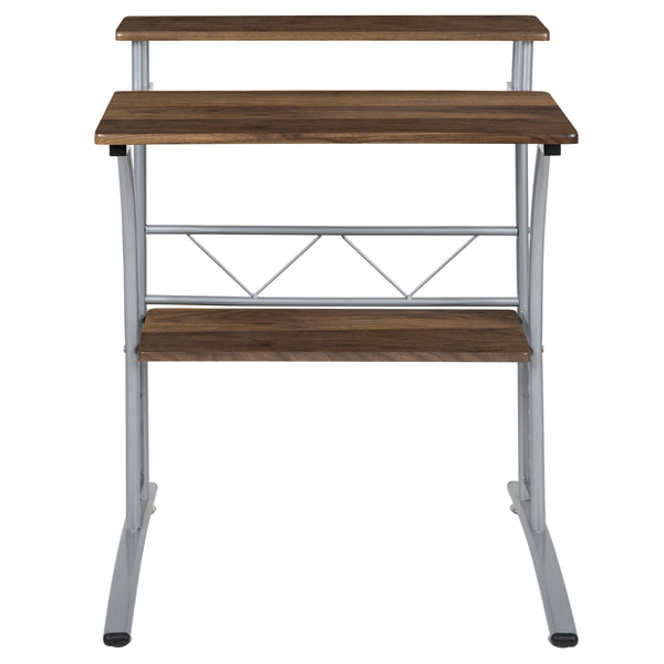 Rustic Walnut |#| Rustic Walnut Computer Desk with Top and Lower Storage Shelves