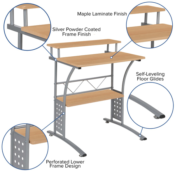 Maple |#| Maple Computer Desk with Top and Lower Storage Shelves