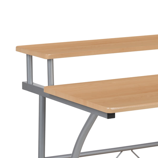 Maple |#| Maple Computer Desk with Top and Lower Storage Shelves