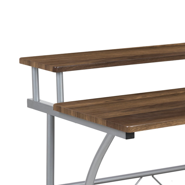 Rustic Walnut |#| Rustic Walnut Computer Desk with Top and Lower Storage Shelves