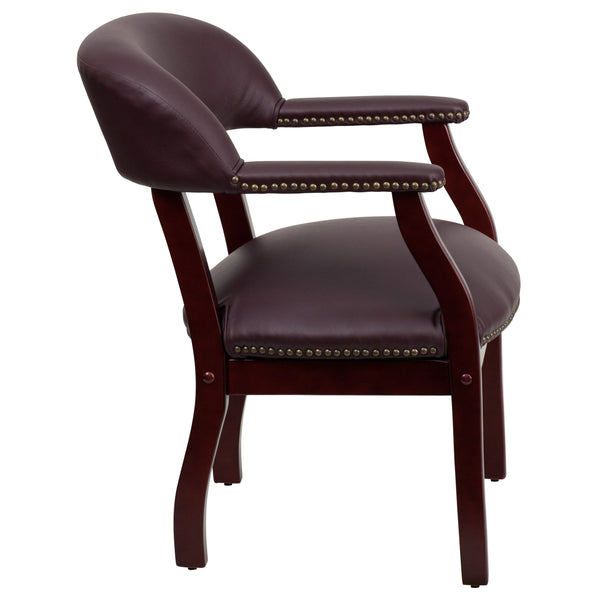 Burgundy LeatherSoft |#| Burgundy LeatherSoft Conference Chair with Accent Nail Trim - Library Chair