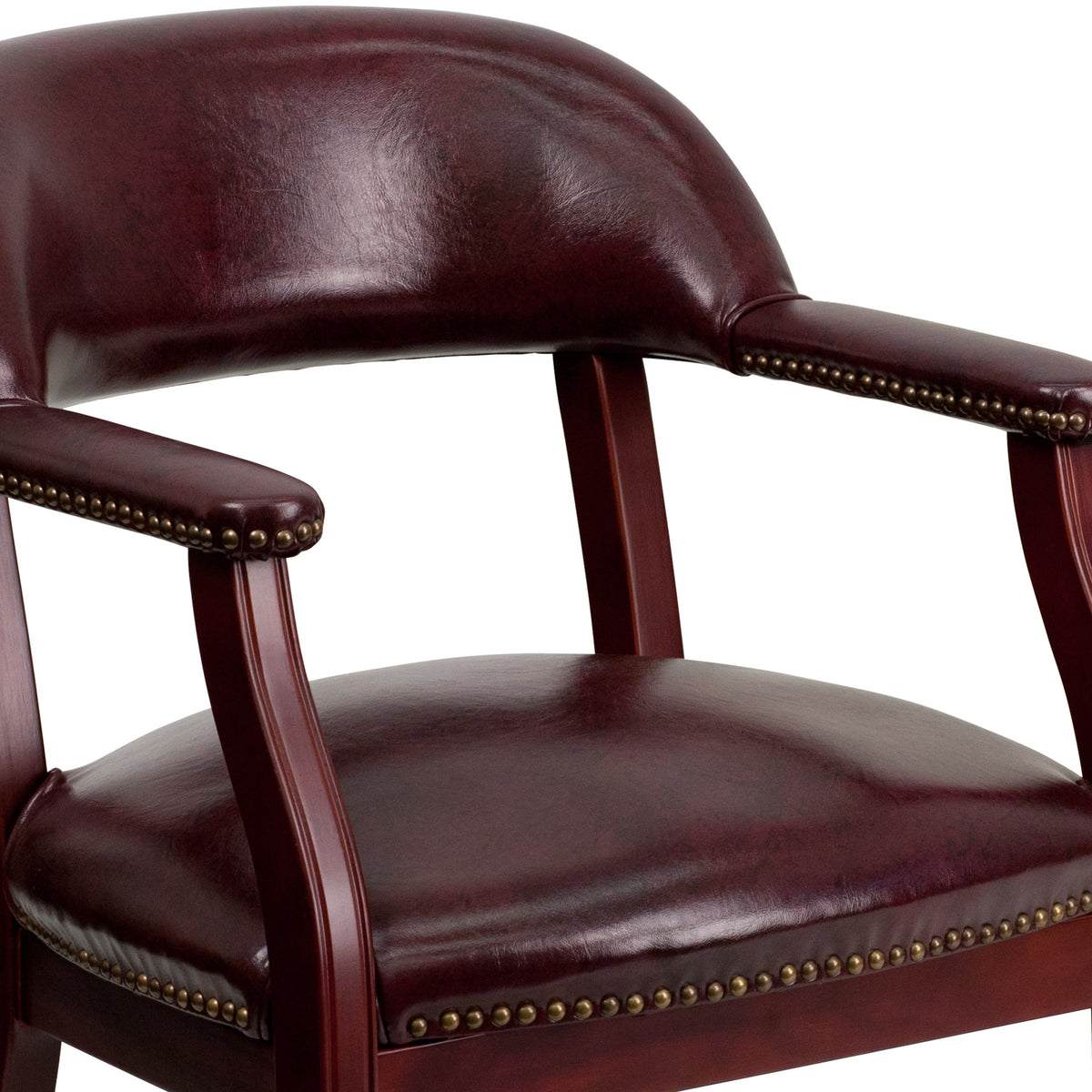 Oxblood Vinyl |#| Oxblood Vinyl Luxurious Conference Chair with Accent Nail Trim and Casters