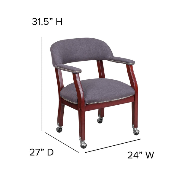 Gray Fabric |#| Gray Fabric Luxurious Conference Chair with Accent Nail Trim and Casters