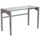 Contemporary Clear Tempered Glass Desk with Geometric Sides and Silver Frame