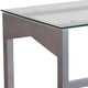 Contemporary Clear Tempered Glass Desk with Geometric Sides and Silver Frame