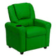 Green Vinyl |#| Contemporary Green Vinyl Kids Recliner with Cup Holder and Headrest
