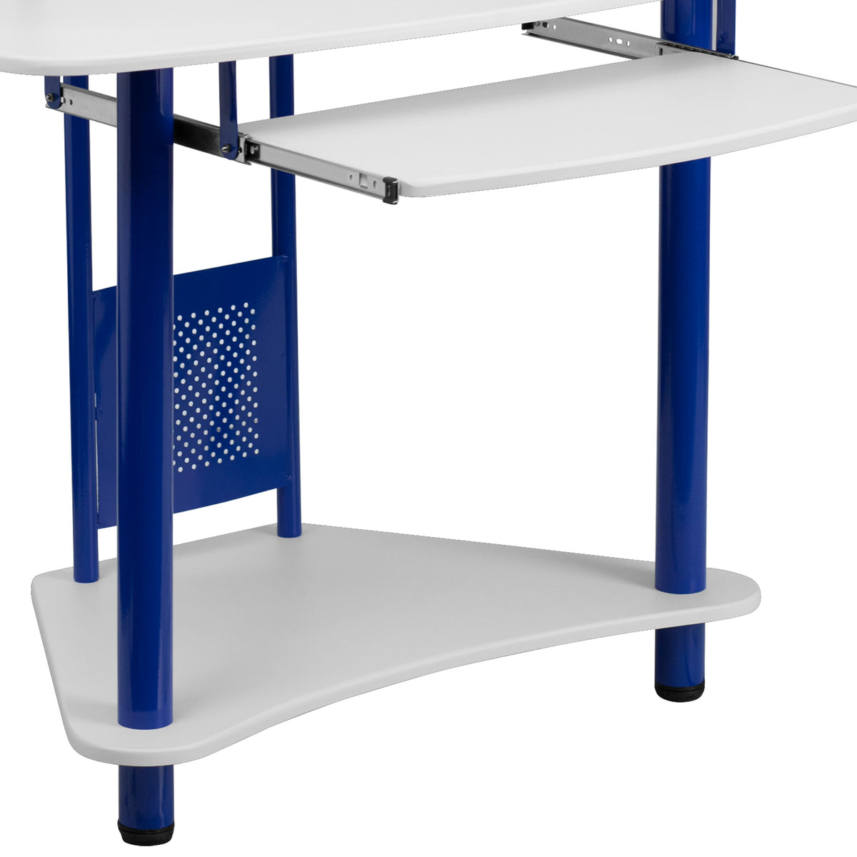 White/Blue |#| Blue Corner Computer Desk with Integrated Hutch and Pull-Out Keyboard Platform