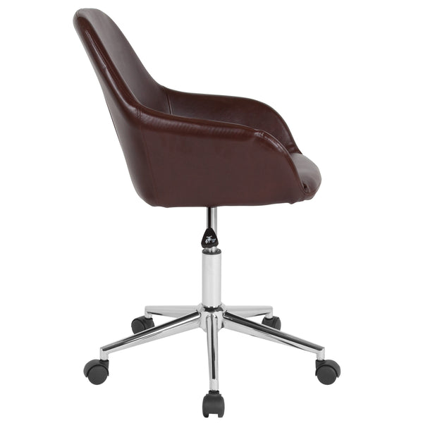 Brown LeatherSoft |#| Home & Office Mid-Back Brown LeatherSoft Upholstered Swivel Chair