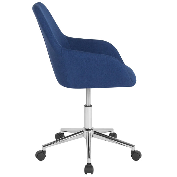 Blue Fabric |#| Home & Office Mid-Back Chair in Blue Fabric - Upholstered Chair - Swivel Chair