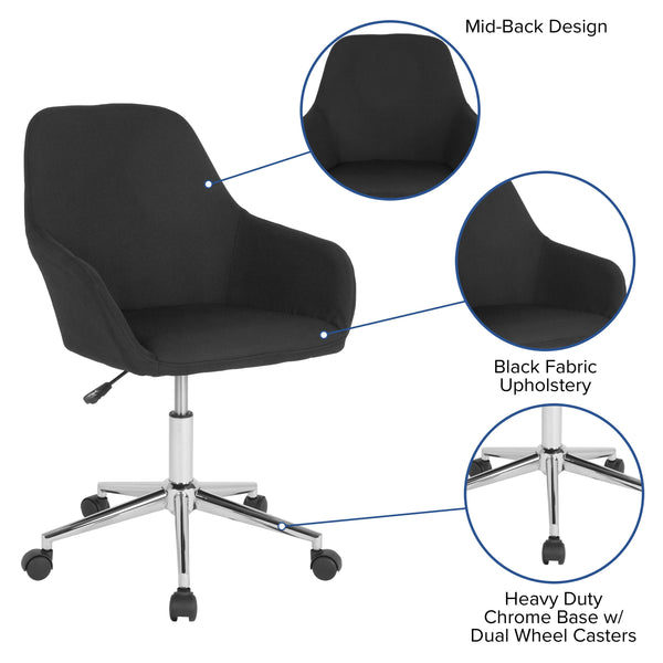 Black Fabric |#| Home & Office Mid-Back Chair in Black Fabric - Upholstered Chair - Swivel Chair