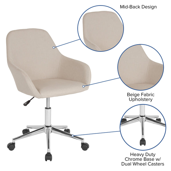 Beige Fabric |#| Home & Office Mid-Back Chair in Beige Fabric - Upholstered Chair - Swivel Chair