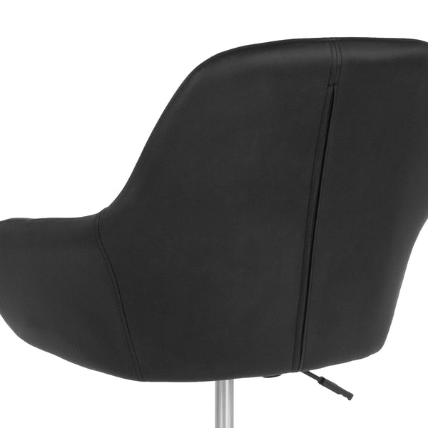 Black LeatherSoft |#| Home & Office Mid-Back Black LeatherSoft Upholstered Swivel Chair