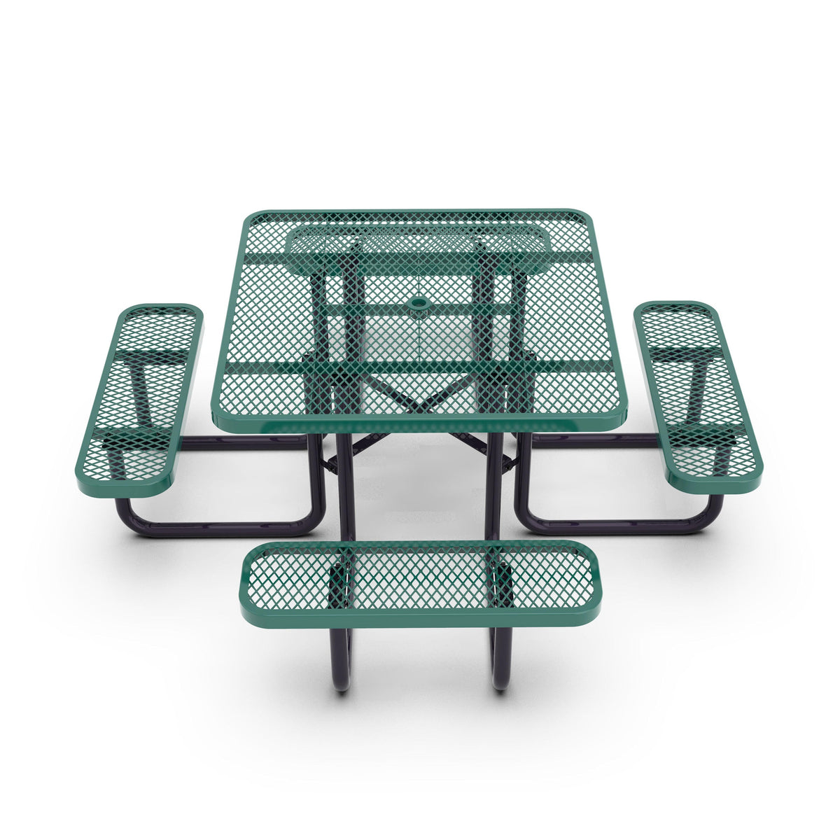 Green |#| Commercial Grade 46 Inch Square Expanded Mesh Metal Outdoor Picnic Table - Green