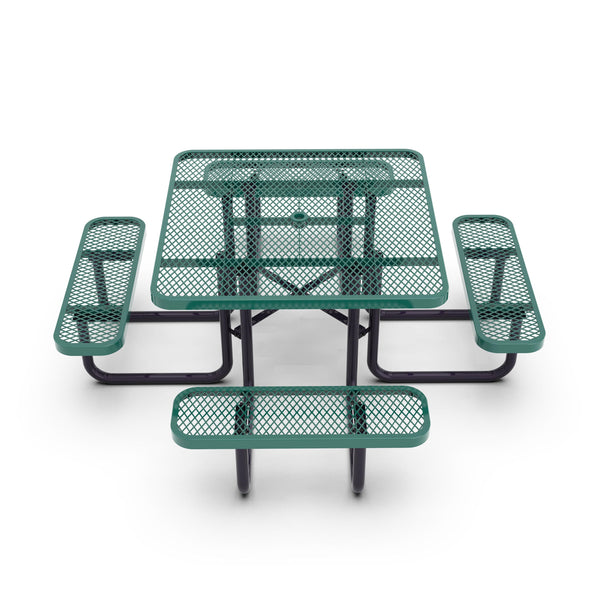 Green |#| Commercial Grade 46 Inch Square Expanded Mesh Metal Outdoor Picnic Table - Green