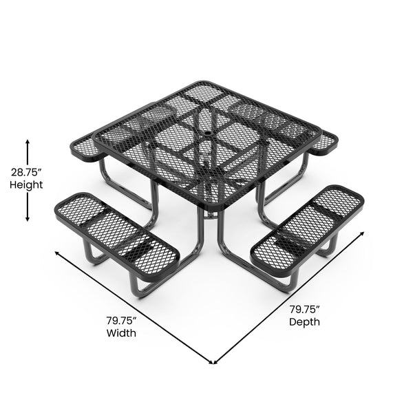 Black |#| Commercial Grade 46 Inch Square Expanded Mesh Metal Outdoor Picnic Table - Black