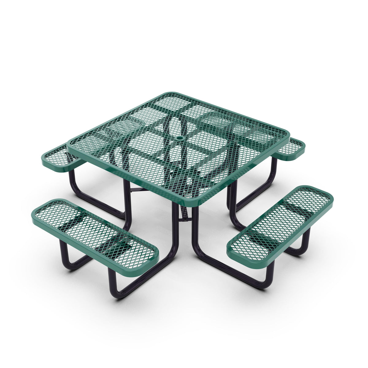Green |#| Commercial Grade 46 Inch Square Expanded Mesh Metal Outdoor Picnic Table - Green