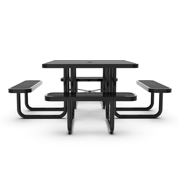 Black |#| Commercial Grade 46 Inch Square Expanded Mesh Metal Outdoor Picnic Table - Black