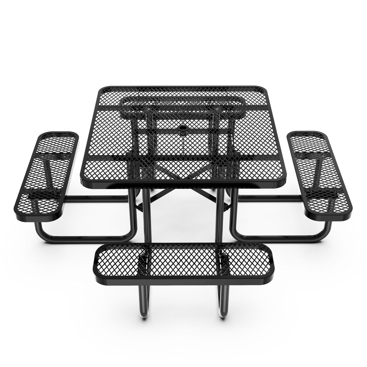 Black |#| Commercial Grade 46 Inch Square Expanded Mesh Metal Outdoor Picnic Table - Black