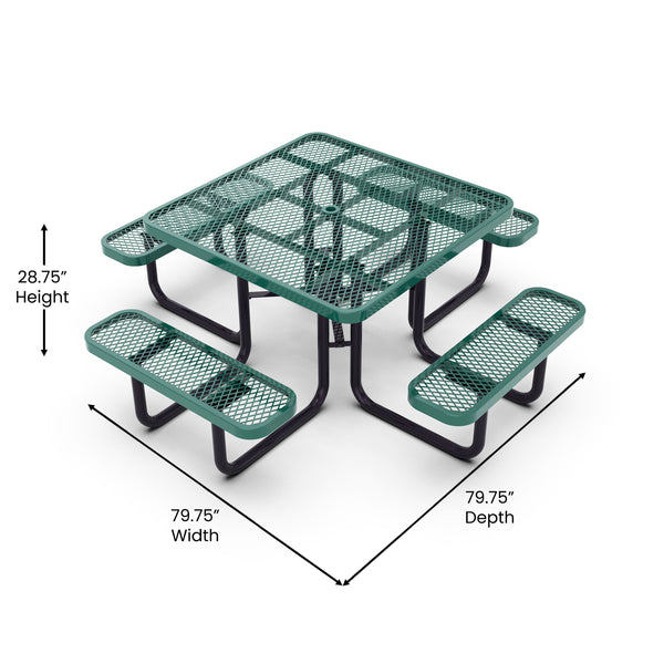 Green |#| Commercial Grade 46 Inch Square Expanded Mesh Metal Outdoor Picnic Table - Green