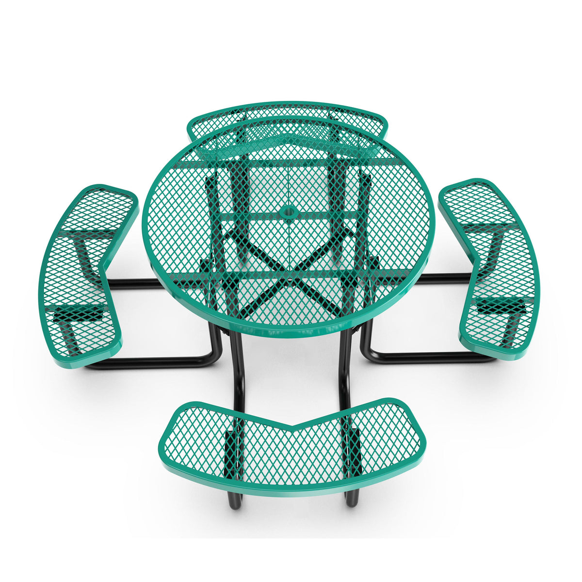 Green |#| Commercial Grade 46 Inch Round Expanded Mesh Metal Outdoor Picnic Table - Green