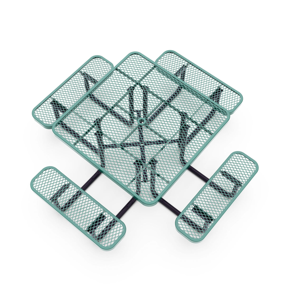 Green |#| Commercial Grade 46 Inch Square Expanded Mesh Metal Outdoor Picnic Table - Green