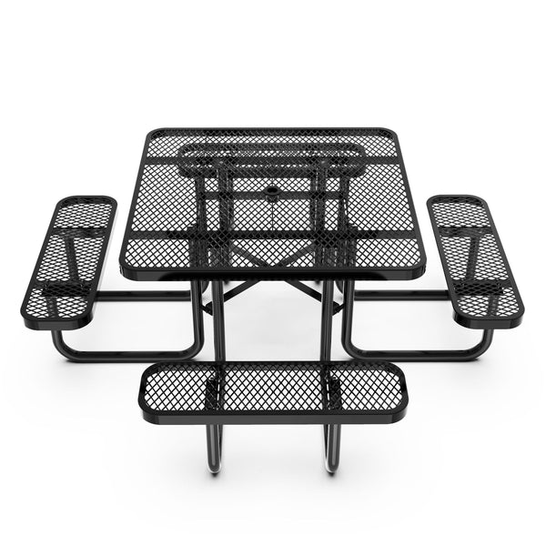 Black |#| Commercial 46 Inch Square Expanded Mesh Metal Picnic Table with Anchors - Black