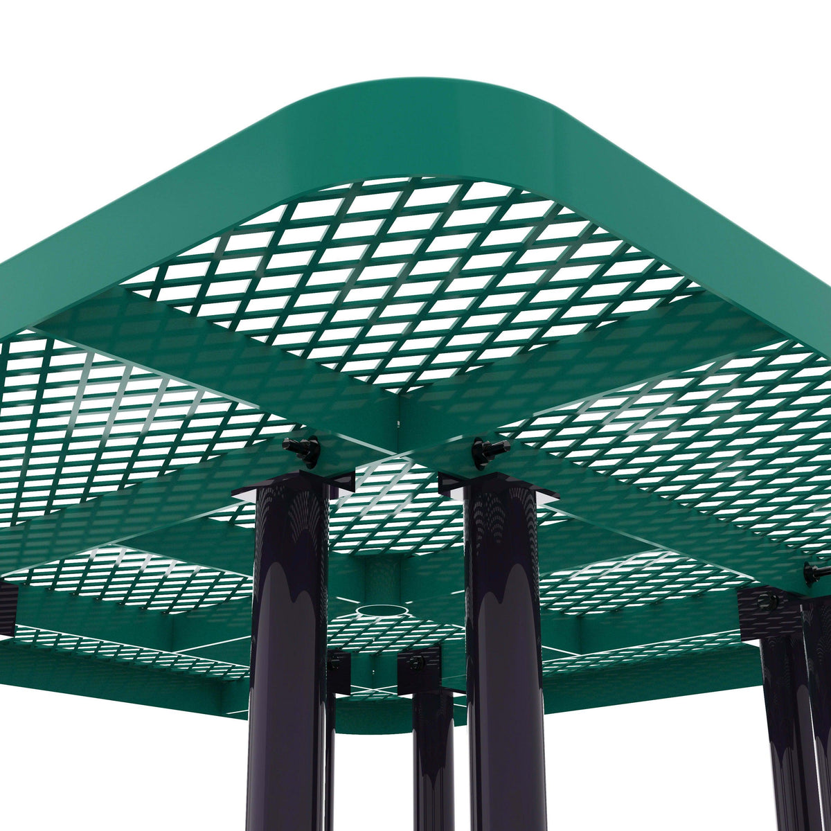 Green |#| Commercial 46 Inch Square Expanded Mesh Metal Picnic Table with Anchors - Green