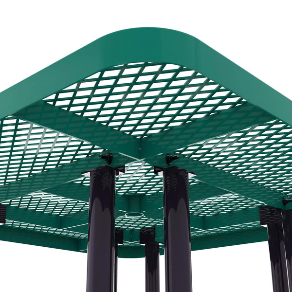 Green |#| Commercial 46 Inch Square Expanded Mesh Metal Picnic Table with Anchors - Green
