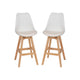 White LeatherSoft/Natural Frame |#| 2 Pack Commercial Wood Frame Plastic Barstools with LeatherSoft Seat-White/Oak