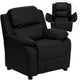 Black LeatherSoft |#| Deluxe Padded Contemporary Black LeatherSoft Kids Recliner with Storage Arms