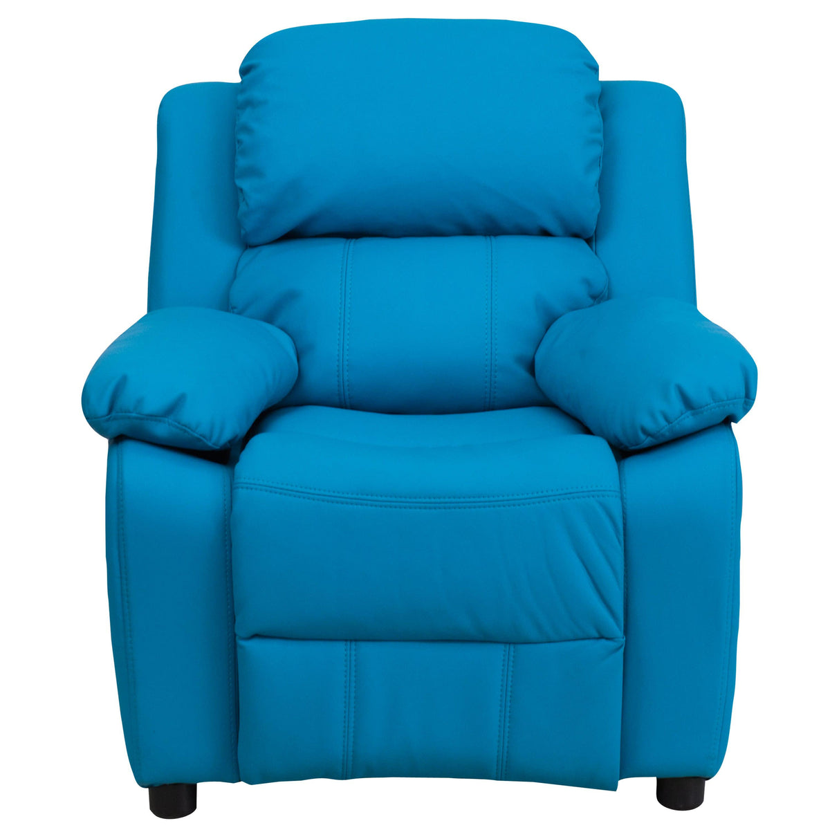 Turquoise Vinyl |#| Deluxe Padded Contemporary Turquoise Vinyl Kids Recliner with Storage Arms