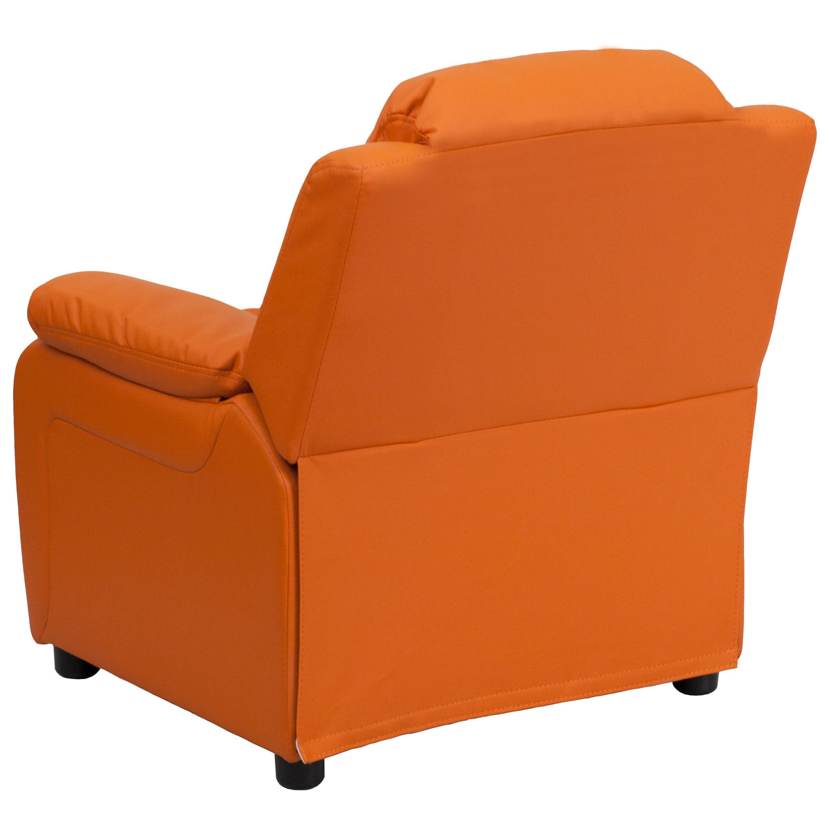 Orange Vinyl |#| Deluxe Padded Contemporary Orange Vinyl Kids Recliner with Storage Arms