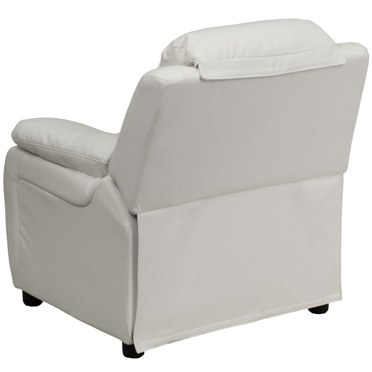 White Vinyl |#| Deluxe Padded Contemporary White Vinyl Kids Recliner with Storage Arms