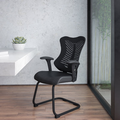 Designer Mesh Sled Base Side Reception Chair with Adjustable Arms - View 2