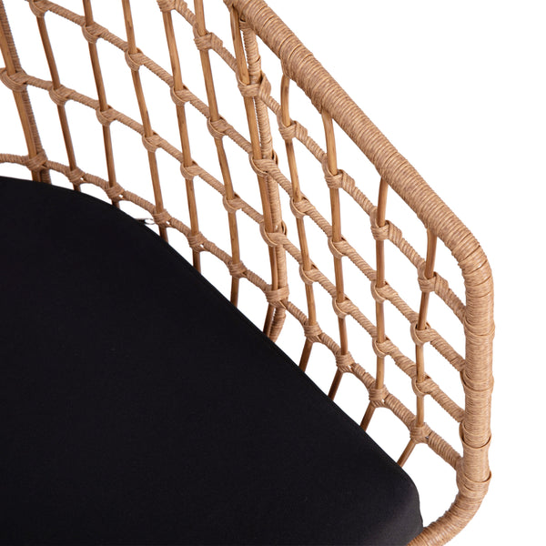 Black Cushion/Natural Frame |#| 2PK Indoor/Outdoor Natural Boho Rattan Rope Club Chairs-Black Seat Cushions